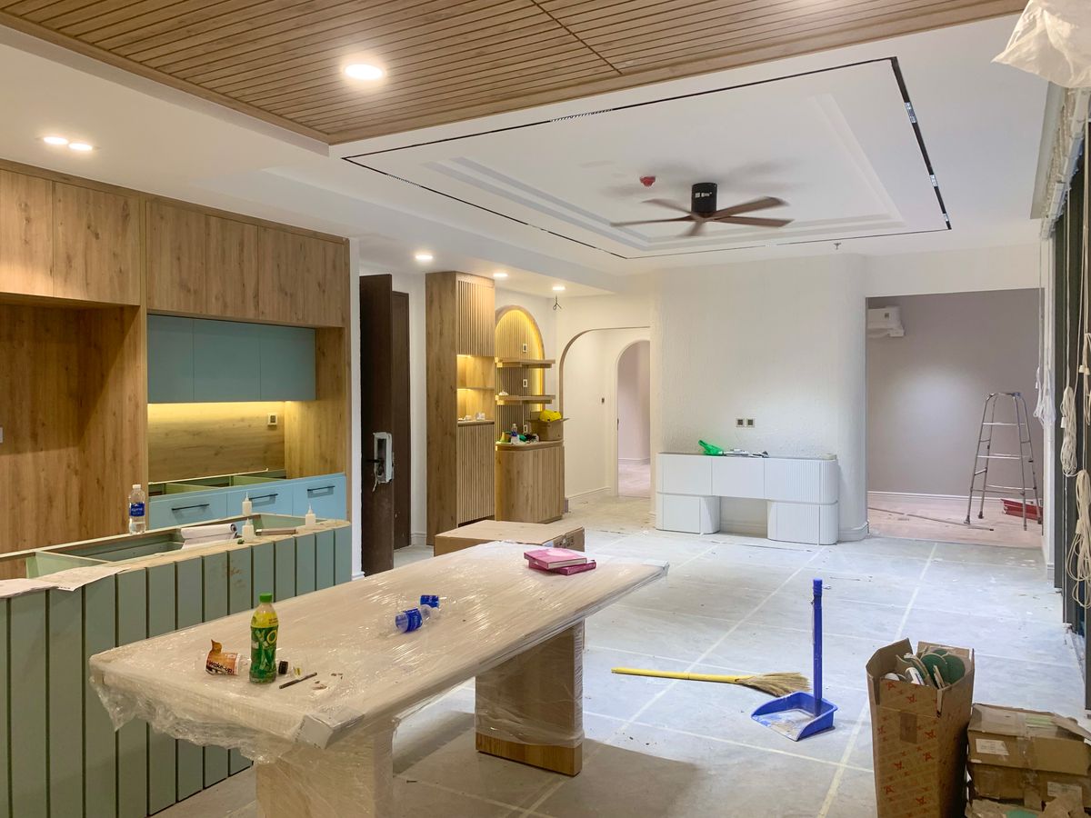 Custom kitchen and dining space during an active renovation